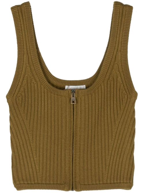 Ribbed-knit zip-up crop top - Green