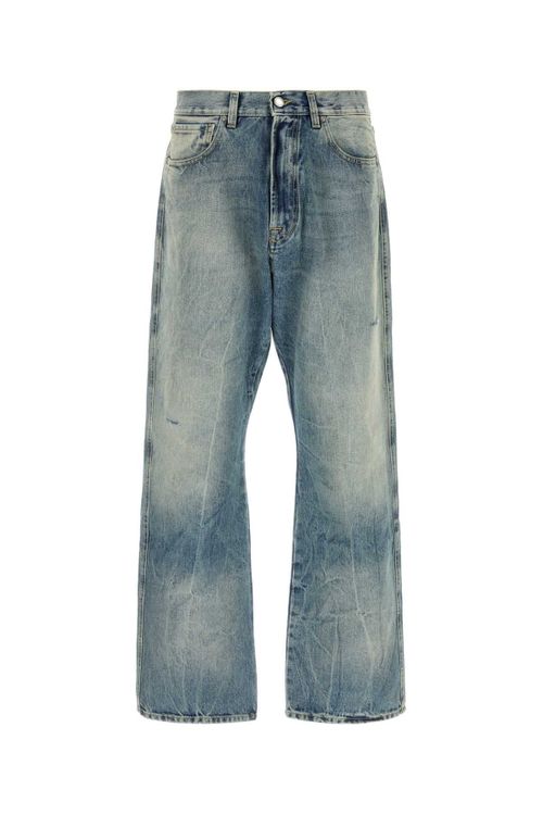 Wide-Leg Distressed Jeans — Blue