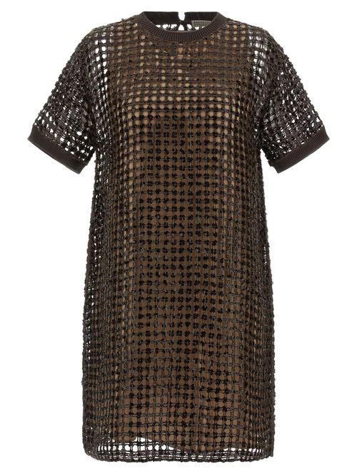 Sequin Mesh Tunic — Brown
