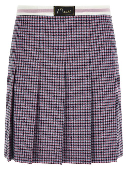 Houndstooth Pleated Skirt — Navy