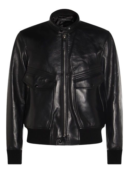 Zip-front leather jacket - Black