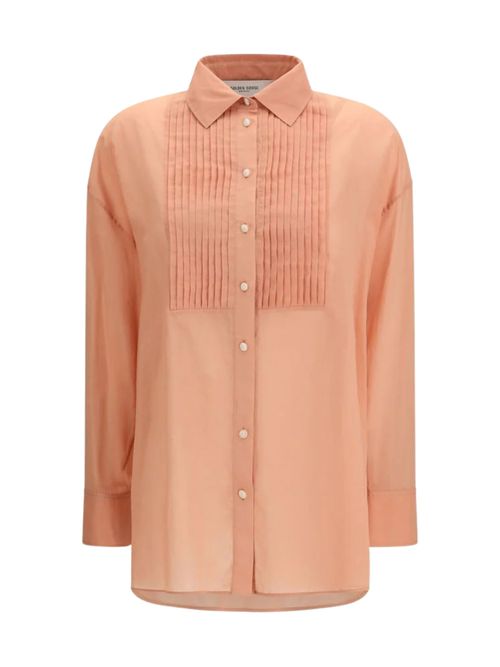 Button-Up Cotton Shirt with Semi-Sheer Bib - Women's Size