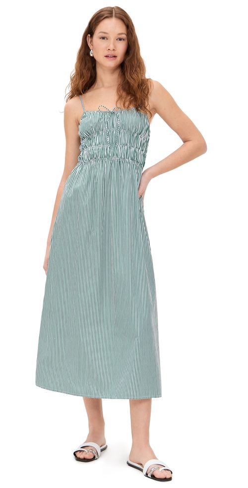 FAITHFULL THE BRAND Marianne Midi Dress Green Stripe