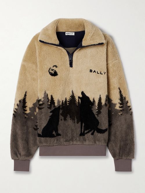 Printed Fleece Half-zip Jacket - Neutrals