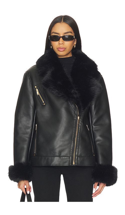 Generation Love Walt Faux Fur Shearling Moto Jacket in Black. - XL also in L, M