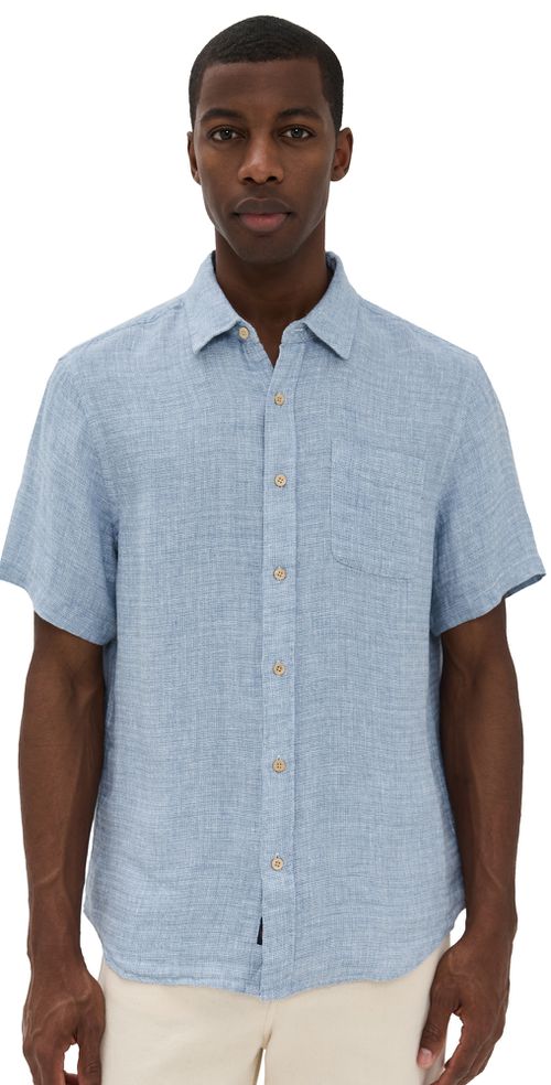 Faherty Palma Basket Weave Linen Shirt Blue