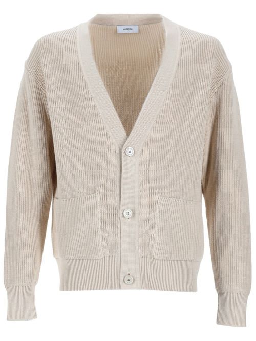 Beige Knitted V Neck Cardigan