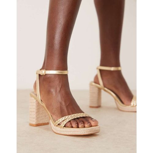 Glamorous Womens braided espdrille heeled sandals in gold