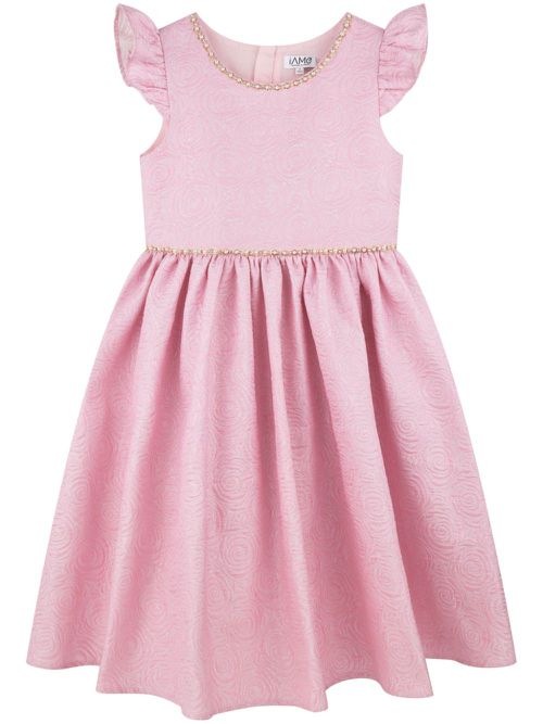 Rose-jacquard cotton pleated dress - Pink