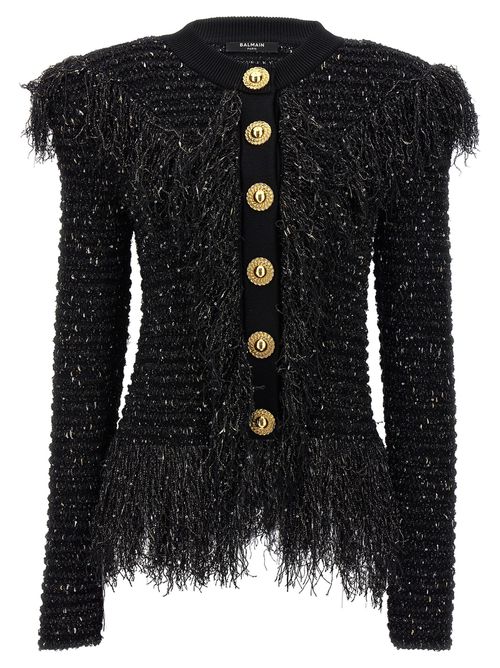 -Glittered Fringed Blazer And Suits Nero-Donna