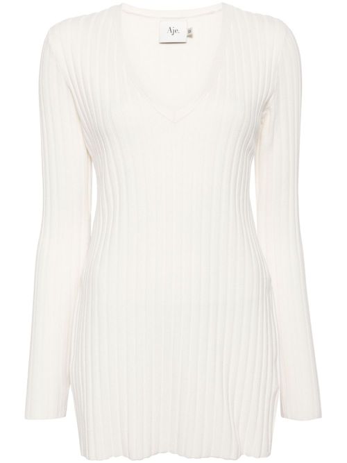 Logo-tape ribbed-knit jumper - White