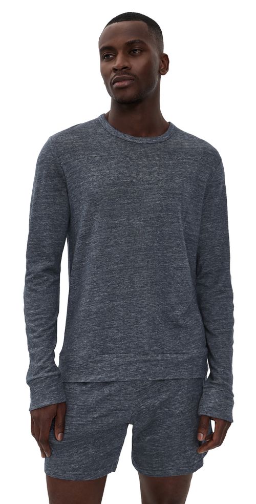 Terry Linen Crew Neck Sweatshirt Washed Navy