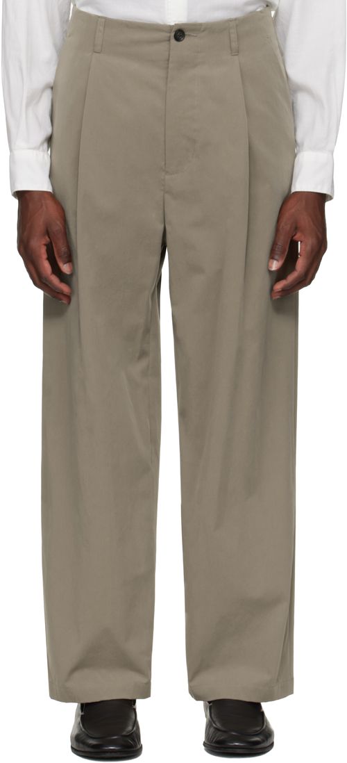 Beige 1-Pleat Trousers