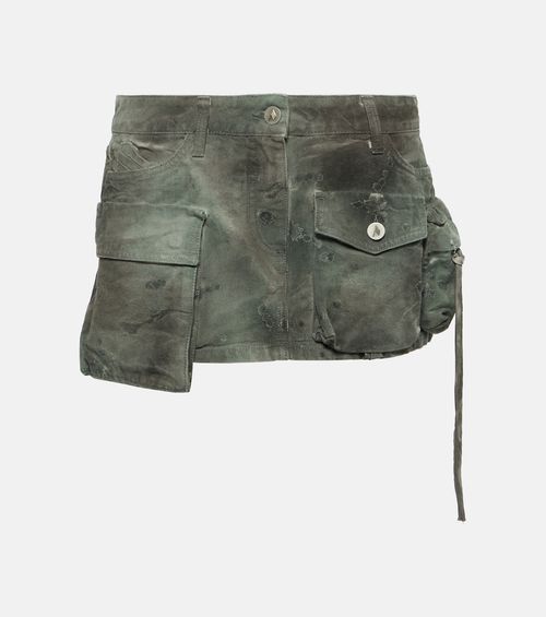 Low-rise cargo denim miniskirt