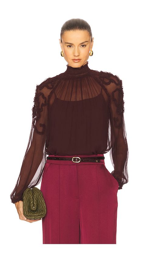 Ulla Johnson Magdalena Long Sleeve Blouse in Burgundy.  8. Also in 0, 00, 10, 12, 2