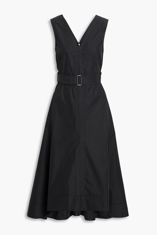 Belted cotton-blend poplin midi dress - Black - US 0