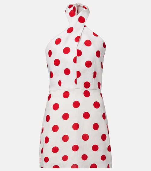 Veneta polka-dot halterneck linen minidress