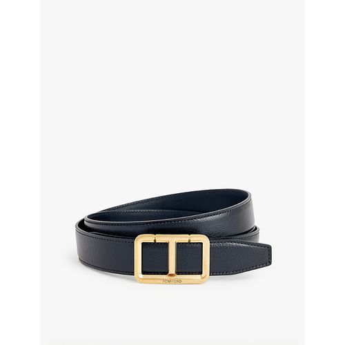 Mens Black Branded-buckle Leather Belt