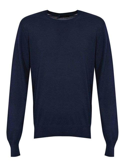 Crew-neck pullover in blue silk and cotton