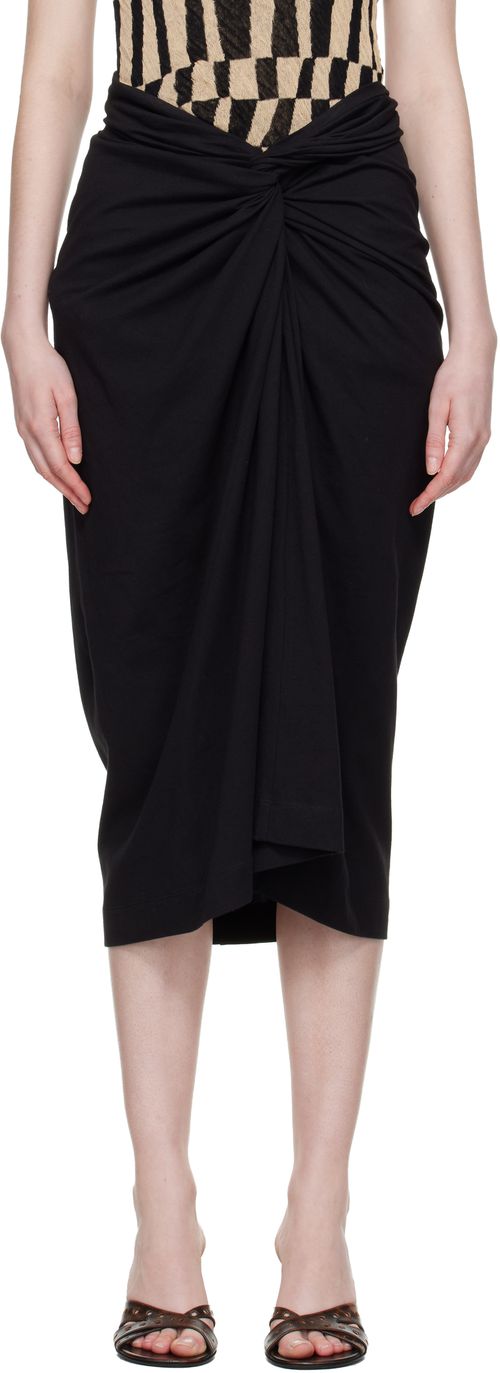 Black Knotted Jersey Midi Skirt