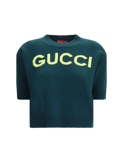 Intarsia Logo Wool Sweater — Green