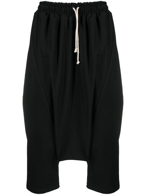 Cropped stretch-cotton drop-crotch trousers - Black