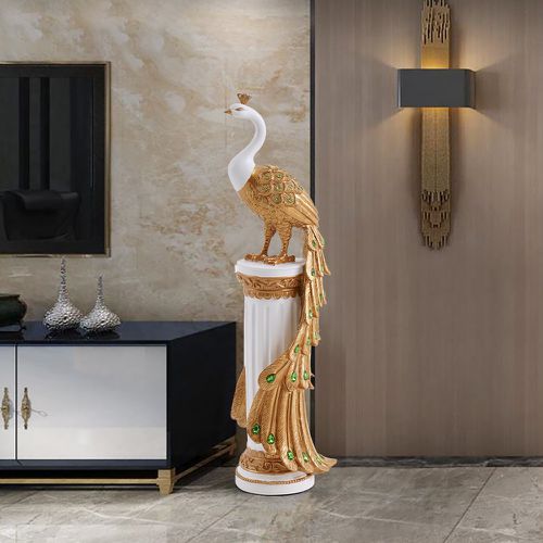 Luxury Resin Peacock Statue with Crystal Accents â Elegant Home Decor Sculpture
