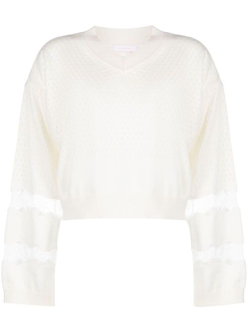 Puff-sleeve cotton-cashmere jumper - Neutrals