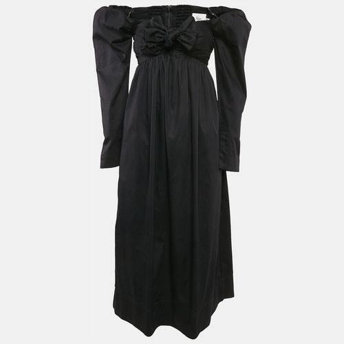 Aje Black Cotton Bow Detail Off-Shoulder Midi Dress