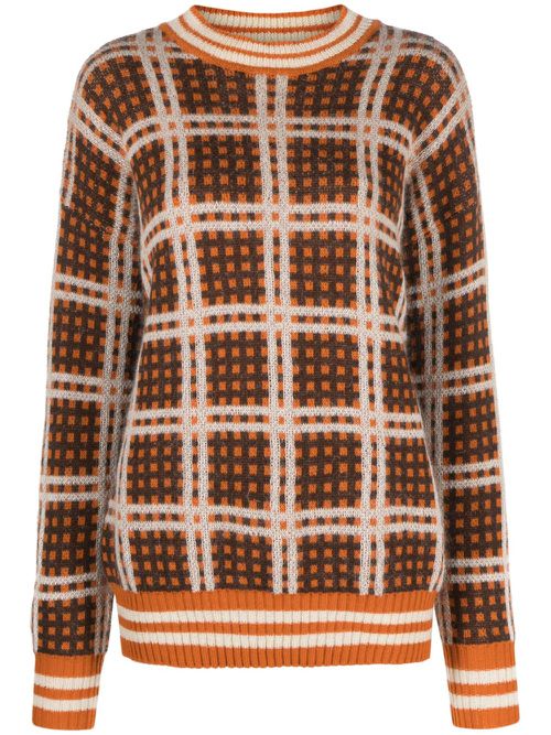 Checked crew neck jumper - Orange