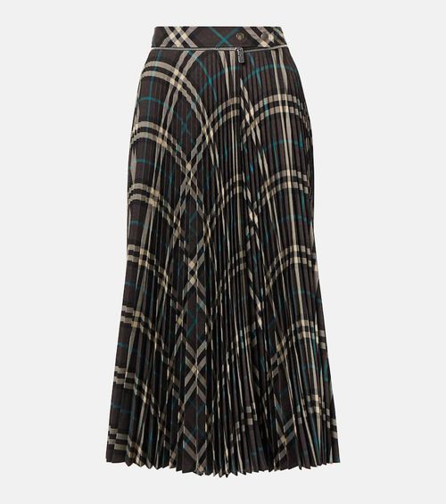 Pleated checked midi skirt