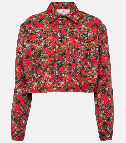 Printed cropped denim jacket