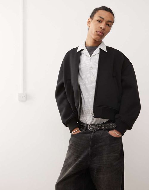 Weekday Sammy oversized scuba bomber jacket in black
