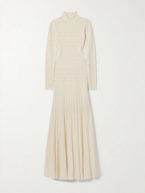 Gisole Paneled Pointelle-knit Turtleneck Maxi Dress - Ecru