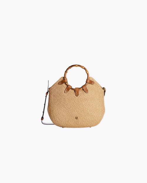 Squishee Straw Bag with Leather Trim and Bamboo Handles for Women