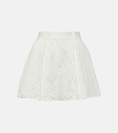 Self-Portrait High-rise embroidered cotton shorts