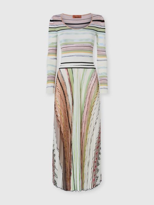 Missoni - Pleated Mixed Flame Viscose Long Dress, Women, Green& Brown