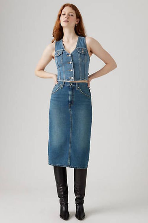 High Rise Back Slit Skirt