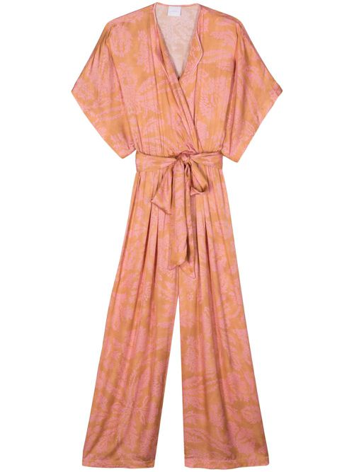 Floral-print satin jumpsuit - Gold