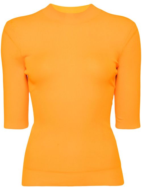 Mock-neck ribbed top - Orange