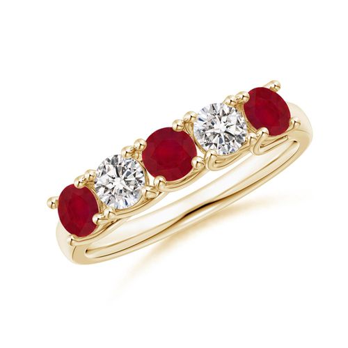 Angara 0.84 Carat Half Eternity Five Stone Ruby and Diamond Wedding Band in 18K Yellow Gold
