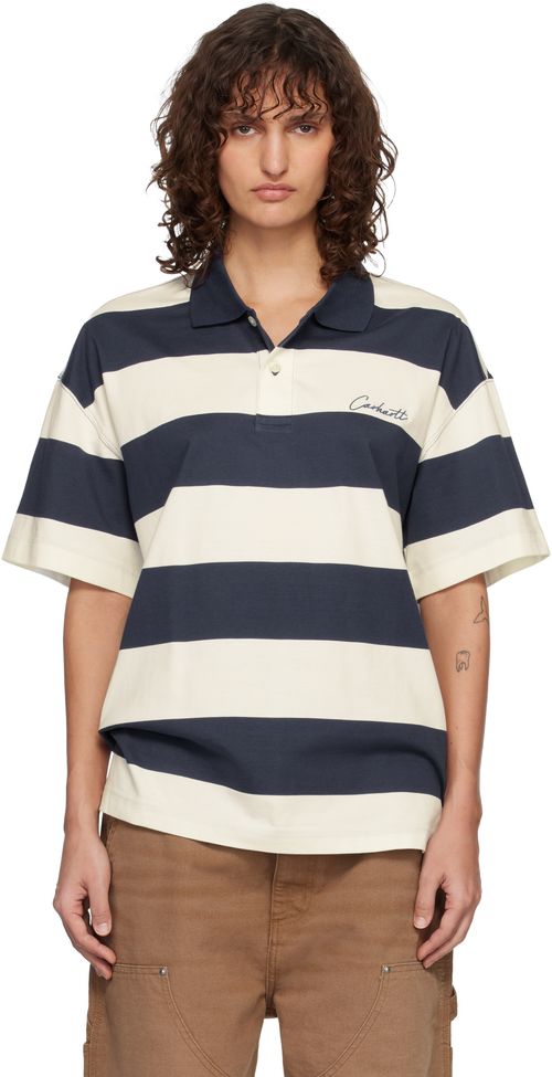White & Blue Short Sleeve Delray Stripe Polo