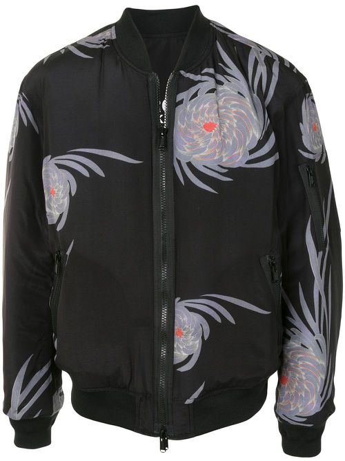 Floral-print zip-up bomber jacket - Black