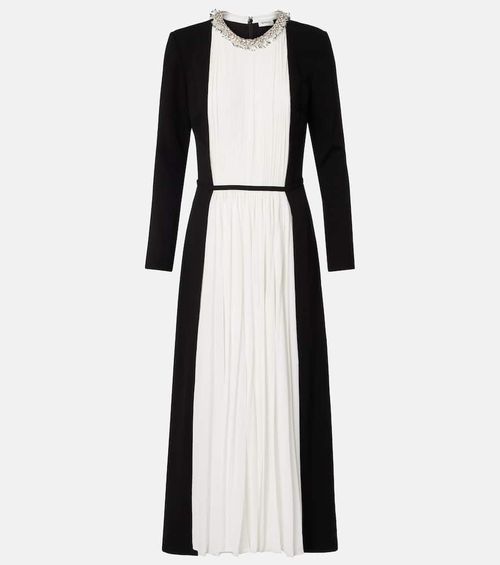 Esther embellished crêpe and plissé midi dress