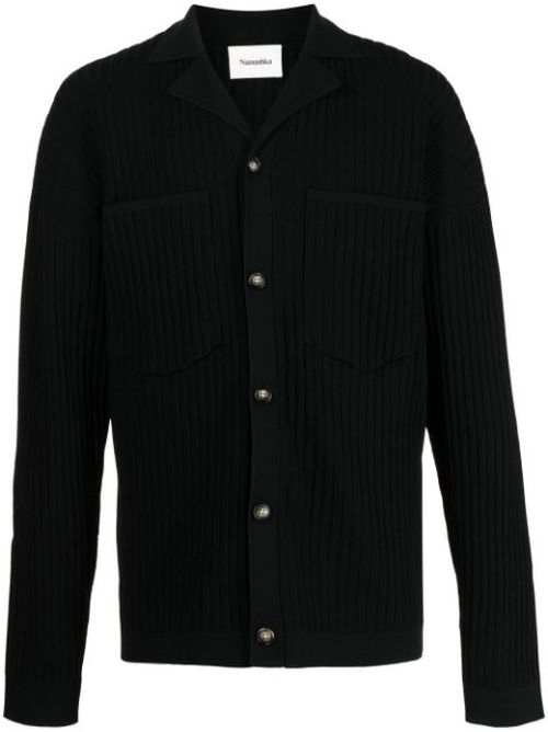 Camp collar ribbed cardigan