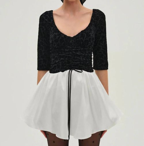 for love and lemons black and white dress For Love & Lemons Velvet Sheer Houndstooth Heart Mini Dress