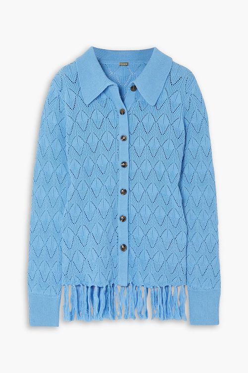 Fringed pointelle-knit cotton shirt - Blue - IT 42