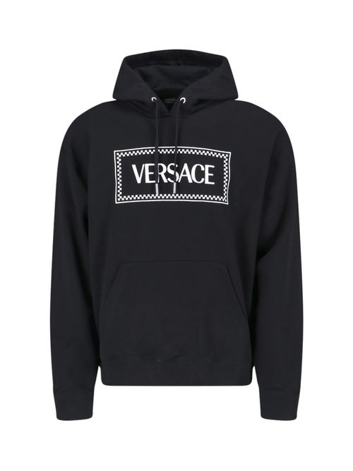 Black Hoodie With Contrasting Logo Lettering Print In Cotton Man