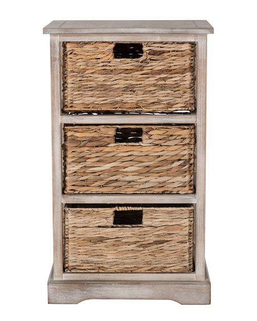 Halle 3-Wicker & Grey Basket Storage Side Table