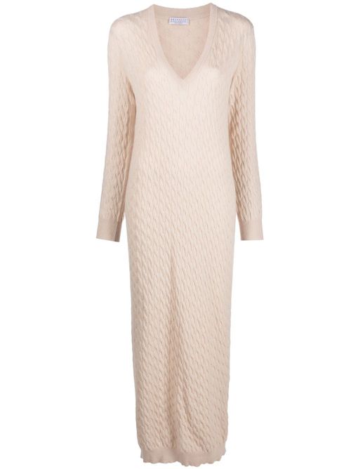 V-neck knitted dress - Neutrals